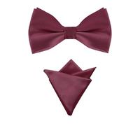 Allegra K Men's Solid Color Pre-Tied Bow Tie with Matching Pocket Square Set for Wedding Party Wine Red One Size