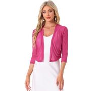 Allegra K Mesh Shrug for Women's Elegant 3/4 Sleeve Open Front Sheer Bolero Cardigan Fuchsia M
