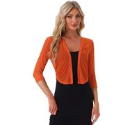 Allegra K Mesh Shrug for Women's Elegant 3/4 Sleeve Open Front Sheer Bolero Cardigan Orange M