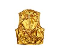 Allegra K Metallic Crop Tops for Women's Mock Neck Zip Up Sleeveless Shiny Holographic Tank Top Dark Gold S
