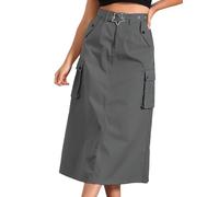Allegra K Midi Cargo Skirt Woman's 2023 Trendy Y2K Skirts Zip High Waisted Straight Long Skirt with Pockets Gray S