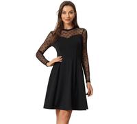 Allegra K Party Dress for Women's Heart Mesh Sheer Sleeve Crew Neck Skater Short Dress Black-Polka Dots XS