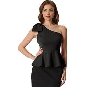 Allegra K Peplum One Shoulder Tops for Women's Elegant Ruffled Bow Top Black XL