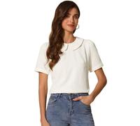 Allegra K Peter Pan Collar Blouse for Women's Floral Jacquard Puff Short Sleeve Kawaii Top Apricot L