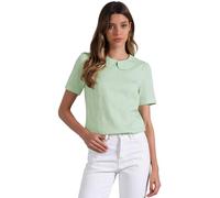 Allegra K Peter Pan Collar Blouse for Women's Floral Jacquard Puff Short Sleeve Kawaii Top Green M
