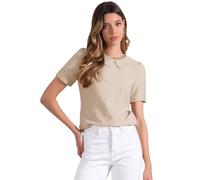 Allegra K Peter Pan Collar Blouse for Women's Floral Jacquard Puff Short Sleeve Kawaii Top Khaki M