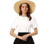 Allegra K Peter Pan Collar Blouse for Women's Floral Jacquard Puff Short Sleeve Kawaii Top White 3XL