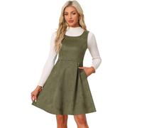 Allegra K Pinafore Dress for Women's Sleeveless Casual Vintage Faux Suede t Shirt Dresses Army Green M