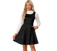 Allegra K Pinafore Dress for Women's Sleeveless Casual Vintage Faux Suede t Shirt Dresses Black XL
