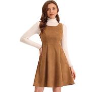 Allegra K Pinafore Dress for Women's Sleeveless Casual Vintage Faux Suede t Shirt Dresses Brown XS
