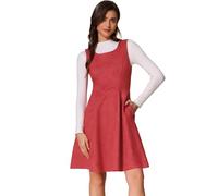 Allegra K Pinafore Dress for Women's Sleeveless Casual Vintage Faux Suede t Shirt Dresses Red L
