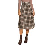 Allegra K Plaid High Elastic Waist for Women Vintage Fall Winter A-Line Midi Skirt Brown M