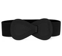 Allegra K Plus Size Interlock Buckle 8-shaped Faux Leather Elastic Belt Cinch Waistband for Lady, Black, Fit Waist Girth:37"/93.5cm-49"/124cm