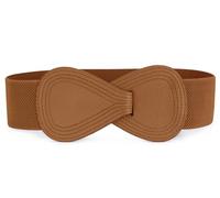 Allegra K Plus Size Interlock Buckle 8-shaped Faux Leather Elastic Belt Cinch Waistband for Lady, Brown, Fit Waist Girth:25"/63.5cm-37"/94cm