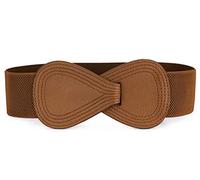 Allegra K Plus Size Interlock Buckle 8-shaped Faux Leather Elastic Belt Cinch Waistband for Lady Brown Fit Waist Girth:25"/63.5cm-37"/94cm