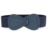 Allegra K Plus Size Interlock Buckle 8-shaped Faux Leather Elastic Belt Cinch Waistband for Lady, Dark Blue, Fit Waist Girth:37"/93.5cm-49"/124cm
