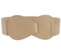 Allegra K Plus Size Interlock Buckle 8-shaped Faux Leather Elastic Belt Cinch Waistband for Lady, Light Khaki, Fit Waist Girth:25"/63.5cm-37"/94cm