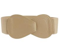 Allegra K Plus Size Interlock Buckle 8-shaped Faux Leather Elastic Belt Cinch Waistband for Lady, Light Khaki, Fit Waist Girth:31"/78.5cm-43"/109cm