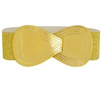 Allegra K Plus Size Interlock Buckle 8-shaped Faux Leather Elastic Belt Cinch Waistband for Lady, Metallic Gold, Fit Waist Girth:25"/63.5cm-37"/94cm