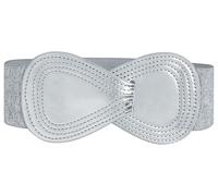 Allegra K Plus Size Interlock Buckle 8-shaped Faux Leather Elastic Belt Cinch Waistband for Lady Metallic Silver Fit Waist Girth:25"/63.5cm-37"/94cm