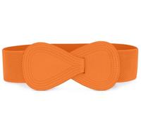 Allegra K Plus Size Interlock Buckle 8-shaped Faux Leather Elastic Belt Cinch Waistband for Lady Orange Fit Waist Girth:25"/63.5cm-37"/94cm