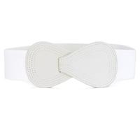 Allegra K Plus Size Interlock Buckle 8-shaped Faux Leather Elastic Belt Cinch Waistband for Lady, White, Fit Waist Girth:37"/93.5cm-49"/124cm