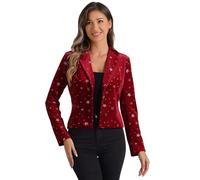 Allegra K Printed Velvet Blazer for Women's 1 Button Business Office Crop Metallic Stars Jacket Suits Red-Star S