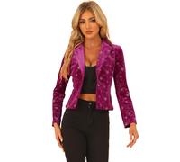 Allegra K Printed Velvet Blazer for Women's 1 Button Business Office Crop Metallic Stars Jacket Suits Hot Pink-Star M