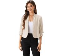 Allegra K Ruched 3/4 Sleeve Blazer Jacket for Women's Open Front Casual Business Jacket Apricot L
