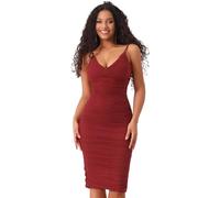 Allegra K Ruched Dresses for Women's Spaghetti Strap Deep V Neck Bodycon Midi Dress Wine Red XS
