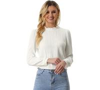 Allegra K Ruffled Business Blouse for Women's Long Sleeve Mock Neck Casual Office Top White M