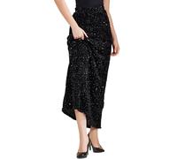 Allegra K Sequin Velvet Skirt for Women's Elastic Waist Sparkle Party Maxi Skirt Black XL
