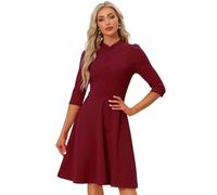 Allegra K Sheath Dresses for Women's 3/4 Sleeves Stand Collar Elegant Business A-Line Dress Wine Red L