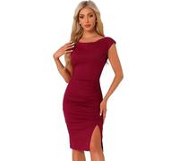 Allegra K Short Sleeve Dresses for Women's Cowl Neck Ruched Dress Wine Red S