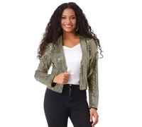 Allegra K Sparkly Cropped Cardigan for Women's Open Front Sequin Bolero Shrug Black Gold XL