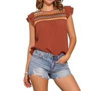 Allegra K Summer Blouse for Women's Casual Round Neck Cap Sleeve Boho Geometric Printed Top Orange S
