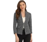 Allegra K Tweed Blazer for Women's Long Sleeve Collarless Work Office Plaid Jackets Black L