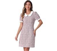 Allegra K Tweed Dress for Women's Peter Pan Collar Puff Short Sleeve A-line Mini Dress Pink S