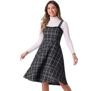 Allegra K Tweed Dress for Women's Sleeveless Square Neck Plaid A-Line Pinafore Overall Dresses Black S