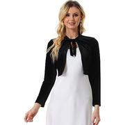 Allegra K Velvet Crop Shrug for Women's Tie Front Long Sleeve Elegant Cocktail Bolero Black S