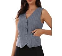 Allegra K Vest Tops for Women V Neck Sleeveless Button Down Striped Trendy Waistcoat Top Ladies Business Casual Outfits Grey M