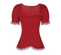Allegra K Victorian Shirt for Women's Sweetheart Neck Puff Short Sleeve Lace Up Gothic Blouse Burgundy S