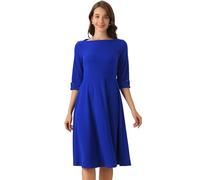 Allegra K Vintage 3/4 Sleeve Dress for Women's Elegant Boat Neck Wear to Work Dress Trendy Royal Blue L