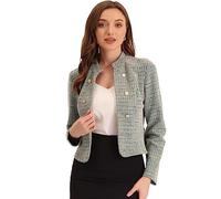 Allegra K Vintage Tweed Jackets for Women's Stand Collar Business Open Front Cropped Blazer Jacket X-Large Beige