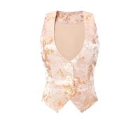 Allegra K Vintage Vest for Women's Button Up Jacquard Steampunk Suit Waistcoat with Pockets Apricot L