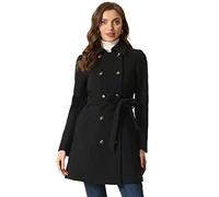 Allegra K Winter Coat for Women's Peter Pan Collar Double Breasted Slant Pocket Button Down Belted Pea Coats Black L