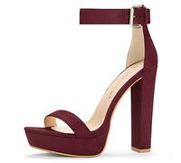 Allegra K Woman High Chunky Heel Ankle Strap Platform Sandals Burgundy 4 UK/Label Size 6 US