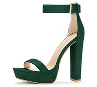 Allegra K Woman High Chunky Heel Ankle Strap Platform Sandals Green 4 UK/Label Size 6 US