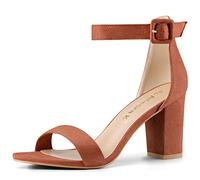 Allegra K Woman Open Toe Chunky High Heel Ankle Buckle Strap Sandals Brown 7 UK/Label Size 9 US