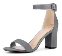 Allegra K Woman Open Toe Chunky High Heel Ankle Buckle Strap Sandals Deep Grey 5 UK/Label Size 7 US